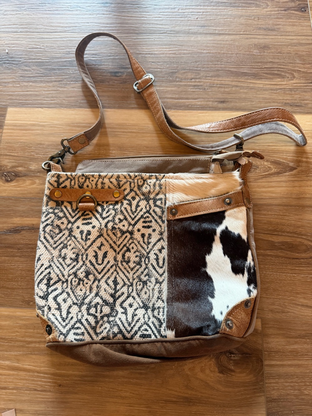 Myra Leather & Haircalf Crossbody Bag in Brown and Black Seafood Lovers